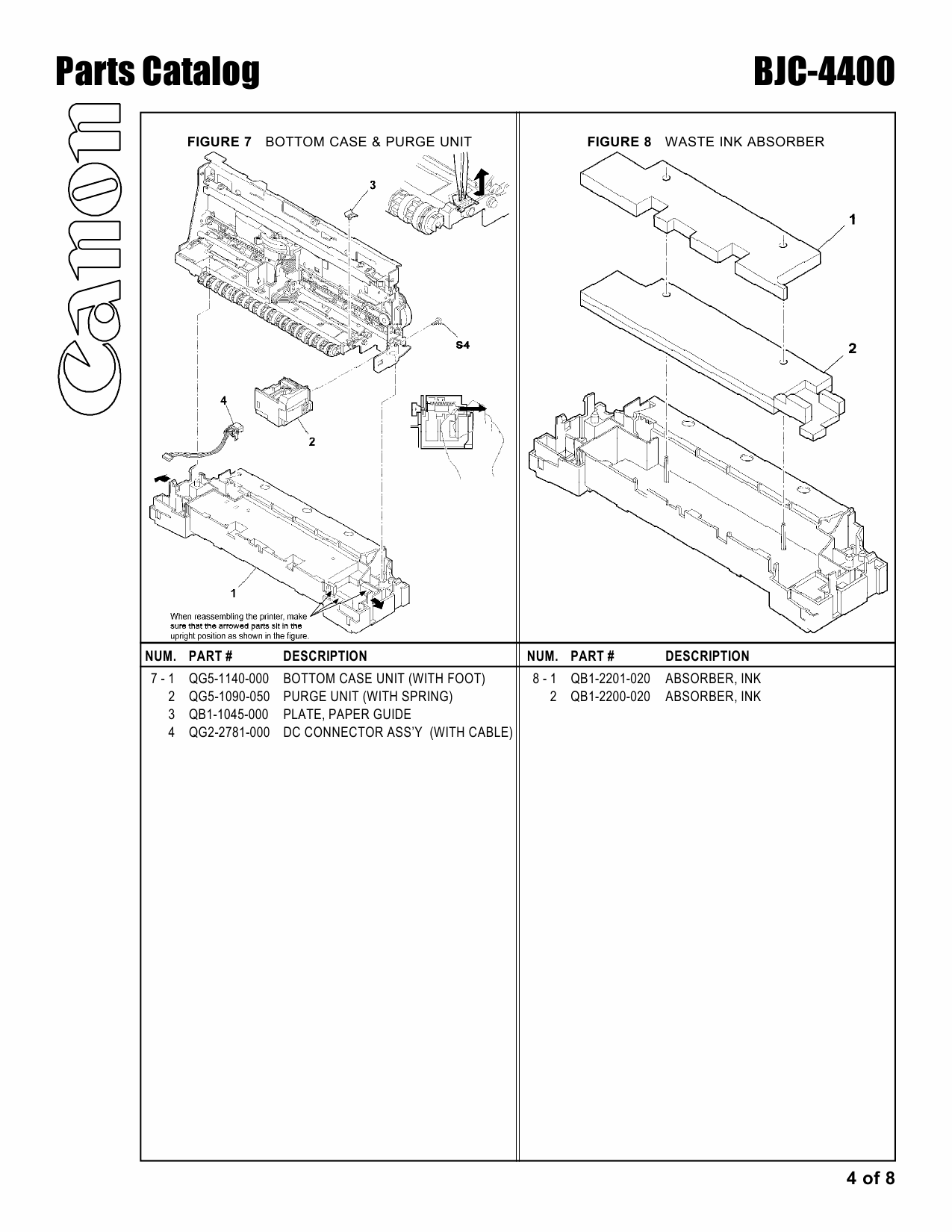 Canon BubbleJet BJC-4400 Parts Catalog Manual-4